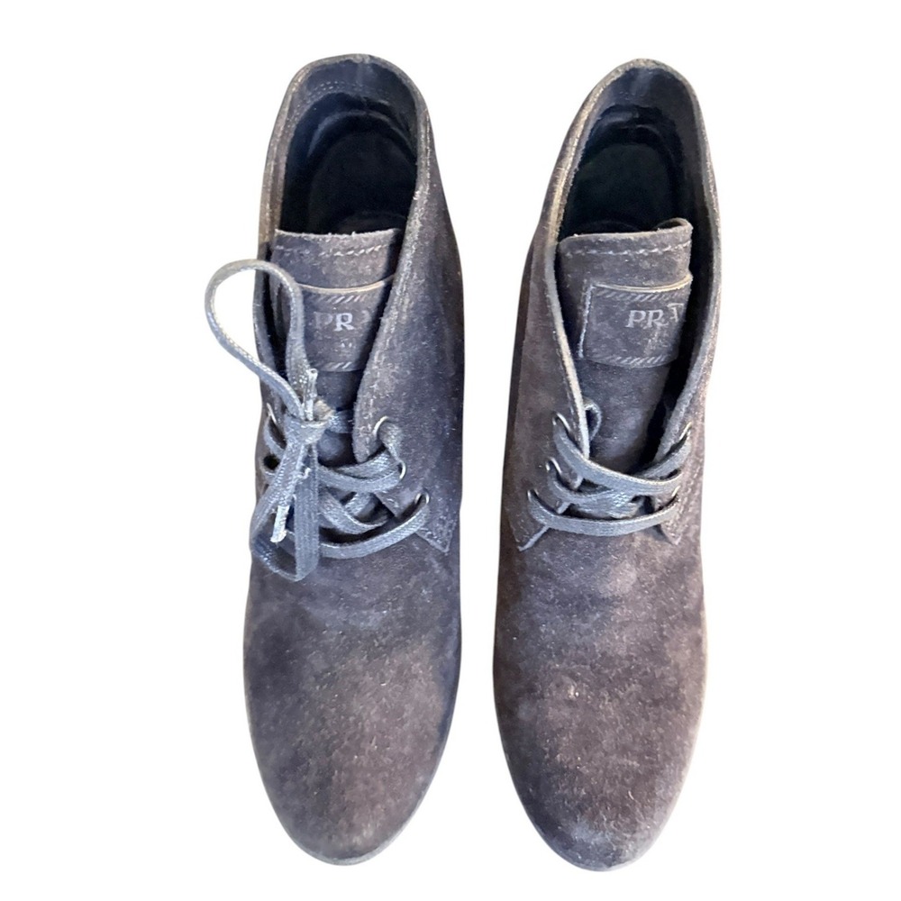 Quiet Luxury Prada Suede Wedge Ankle Boots Black Size 37.5 - Picture 4 of 10